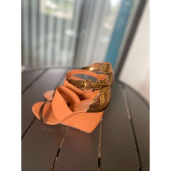 Rebecca Minkoff Stella Leather Wedge Shoes 8.5 Orange / Gold - Picture 11 of 15